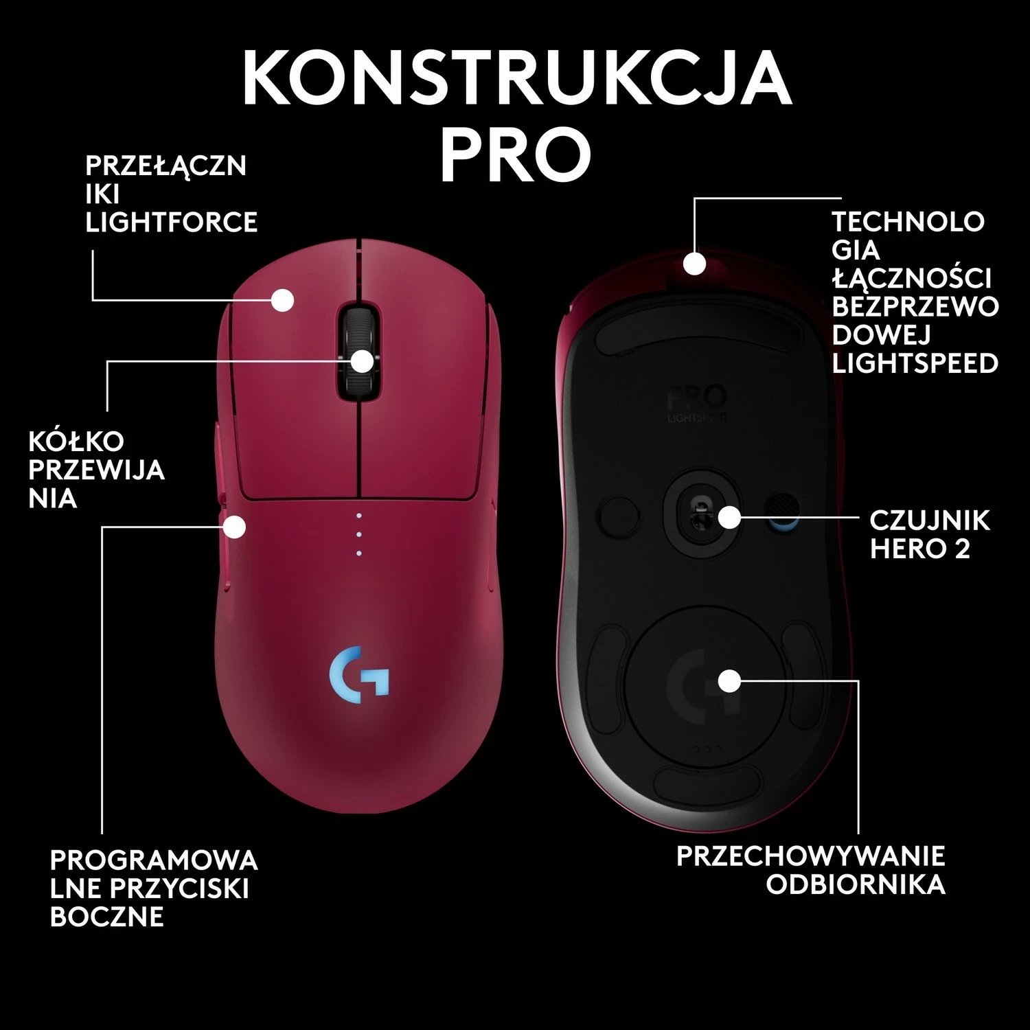 Maus Logitech G Pro 2 Lightspeed, RGB, Magenta