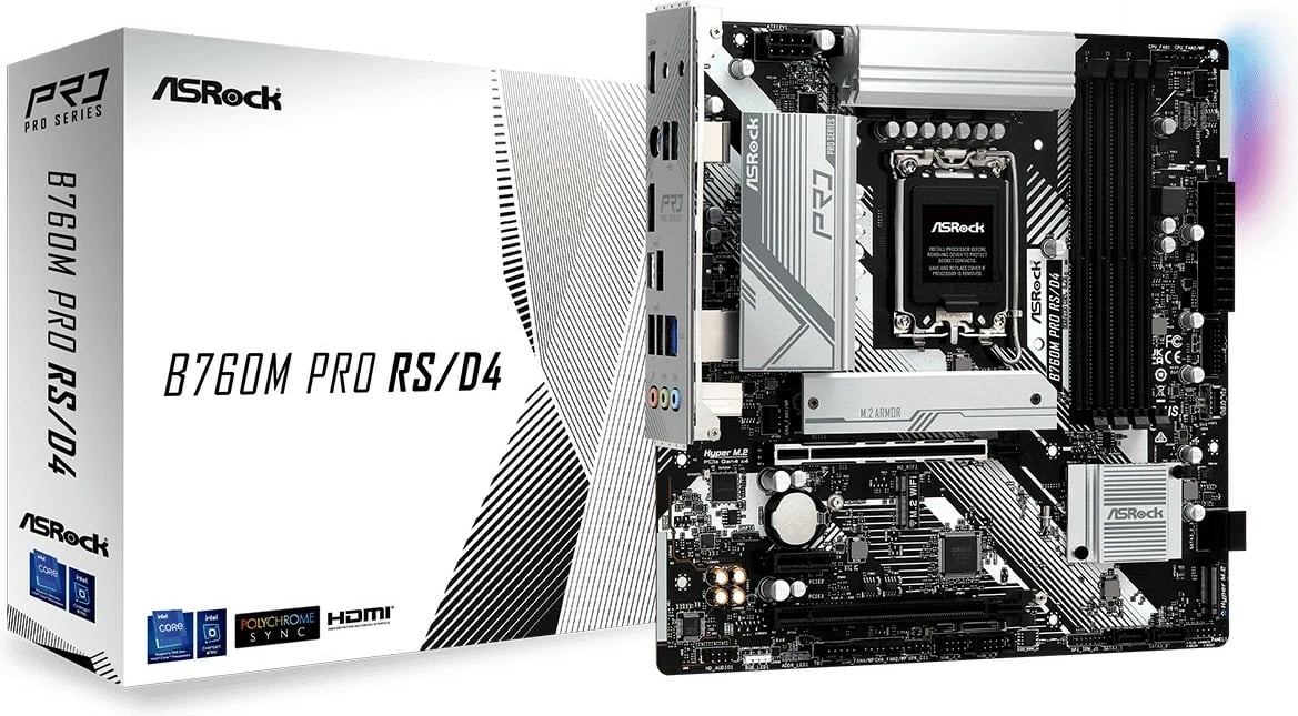 Pllakë amë ASRock B760M PRO RS/D4, Intel, LGA 1700, DDR4-SDRAM, 128 GB, micro ATX