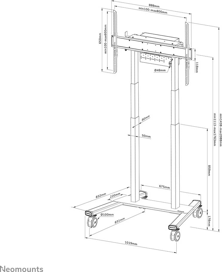 Stendë dyshemeje motorike Neomounts FL55-875BL1, 100", 110 kg, e zezë