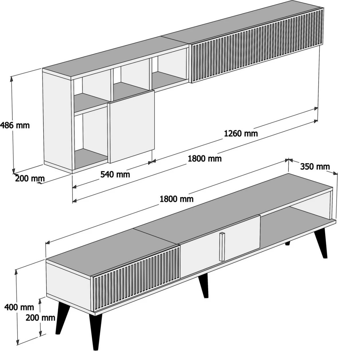 Set mobiljesh për TV, melaminë, ngjyrë arre dhe mermer të zi, FH9438.03, 180x35x40H cm