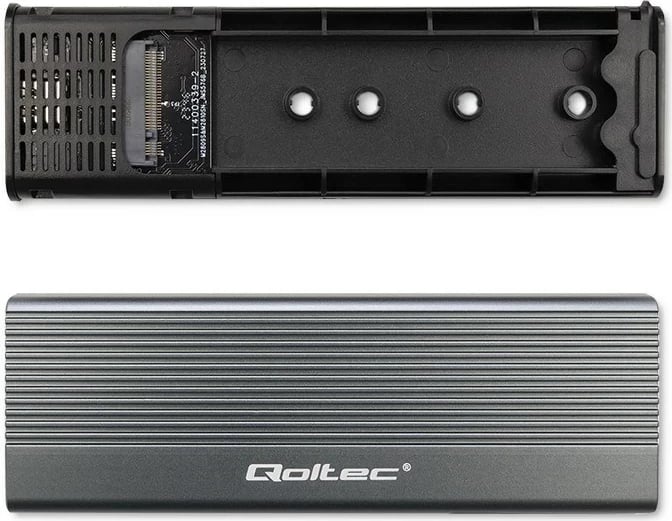 Kasë Qoltec 52267 për SSD M.2, SATA, NGFF, USB-C, 2TB, Gri