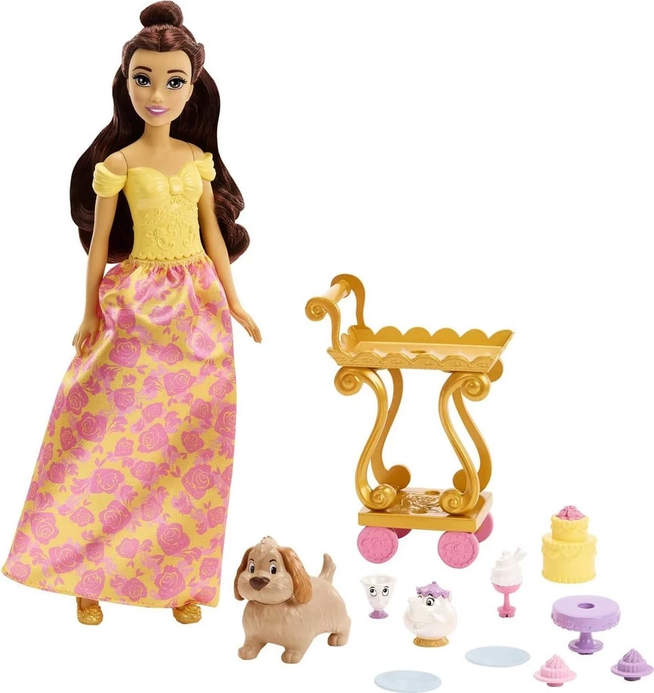 Set lodrash Mattel Disney Princess Belle, HLW20, me karrocë çaji