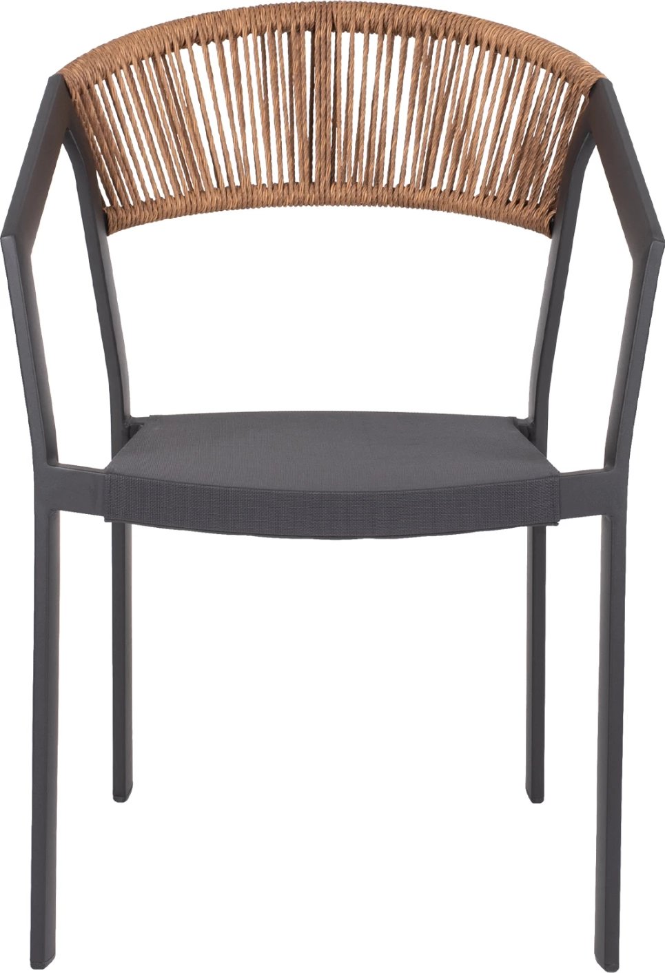 Karrige alumini FH5891.01, kornizë antracit dhe tekstil, shpinë rattan bezhë, 56x60x81,5H cm