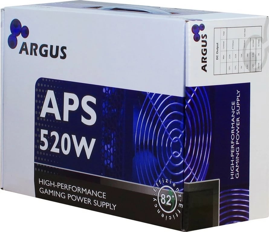 Furnizues energjie Inter-Tech Argus APS, 520 W, 115 - 230 V, 47 - 63 Hz, +12V1,+12V2,+3.3V,+5V,+5Vsb,-12V, Aktiv, 120 W