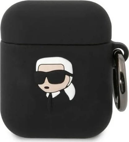 Mbështjellës Karl Lagerfeld Silicone NFT Karl Head 3D për AirPods 1/2 gen, i zi