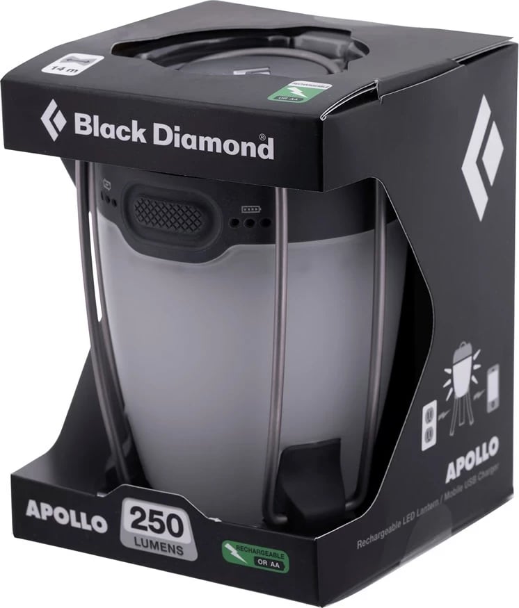 Dritë kampingu Black Diamond Apollo, LED, USB, Grafit