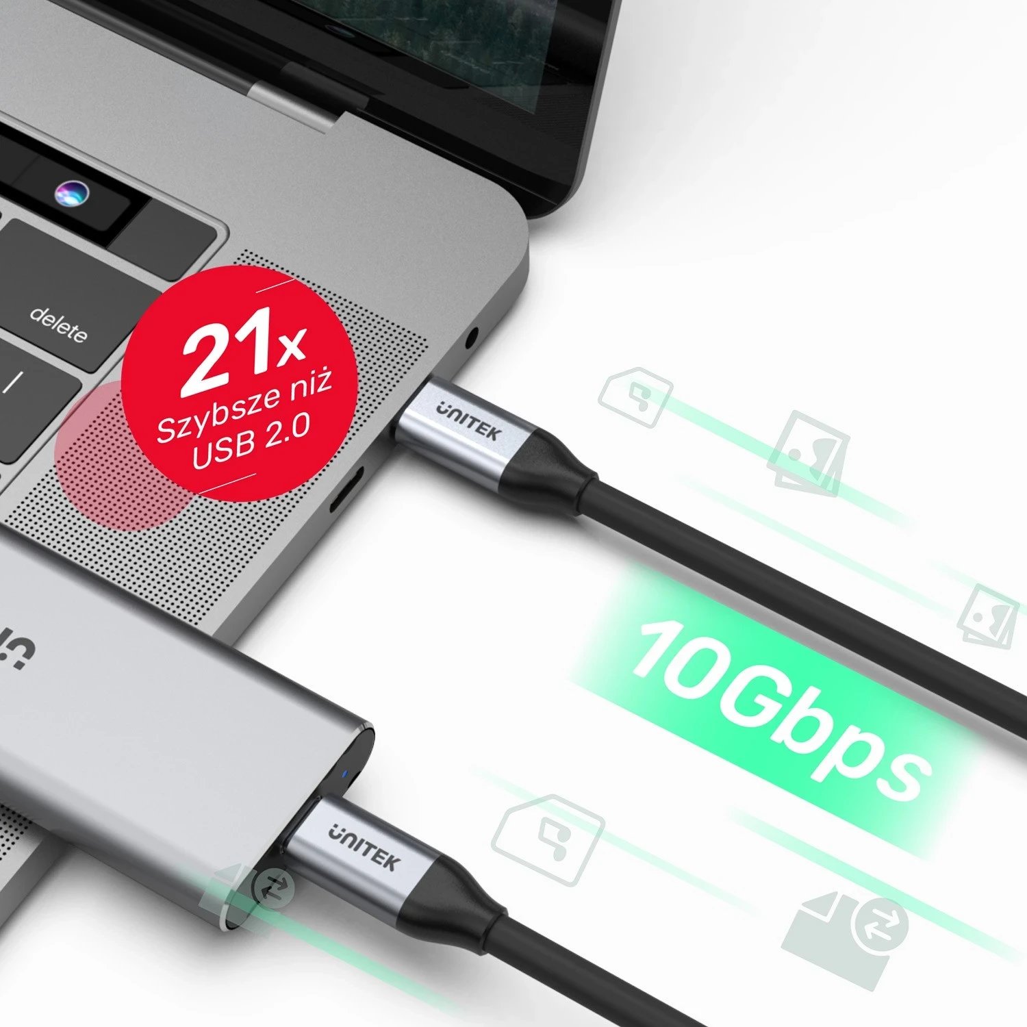 Kabllo Unitek USB-C në USB-C, 10Gbps, 4K 60Hz, 20V/5A, e zezë