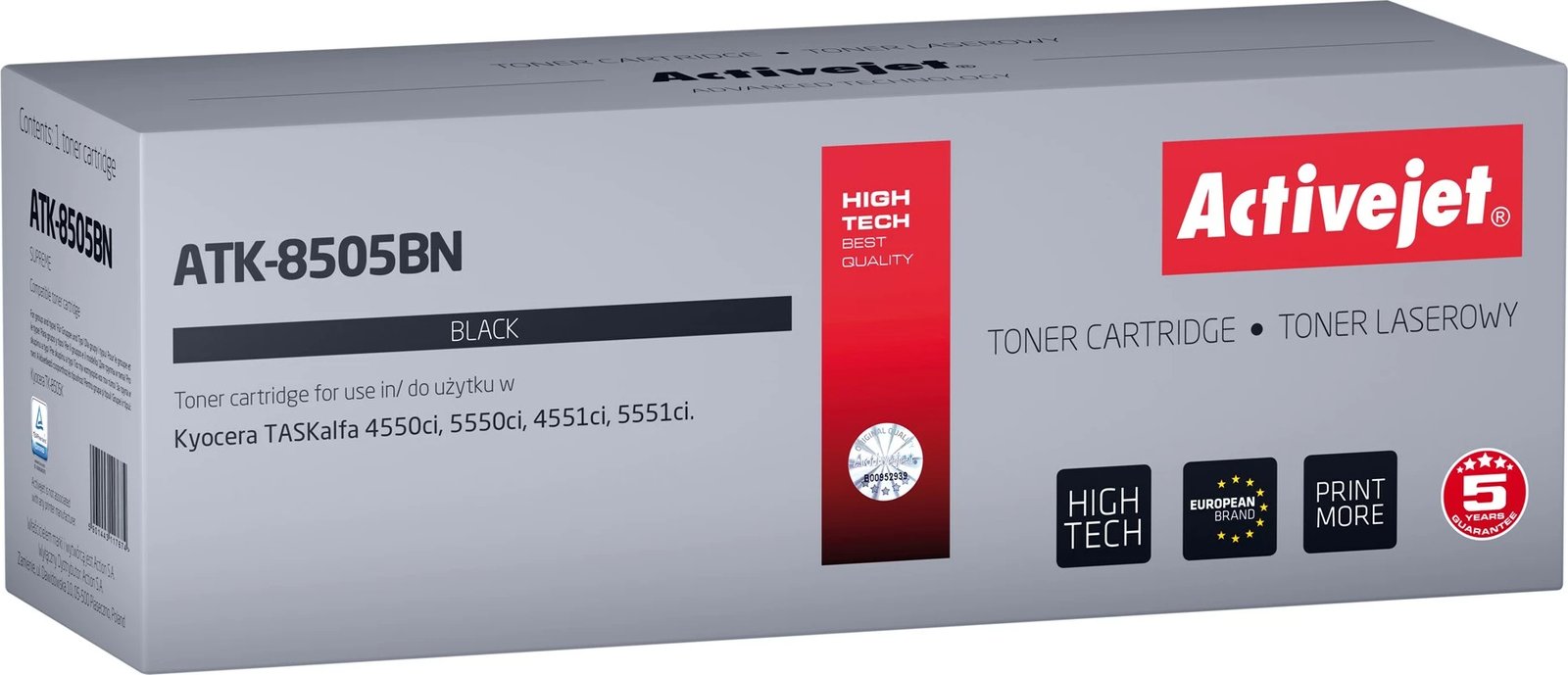 Toner zëvendësues Activejet ATK-8505BN për printerët Kyocera, 30000 faqe, i zi