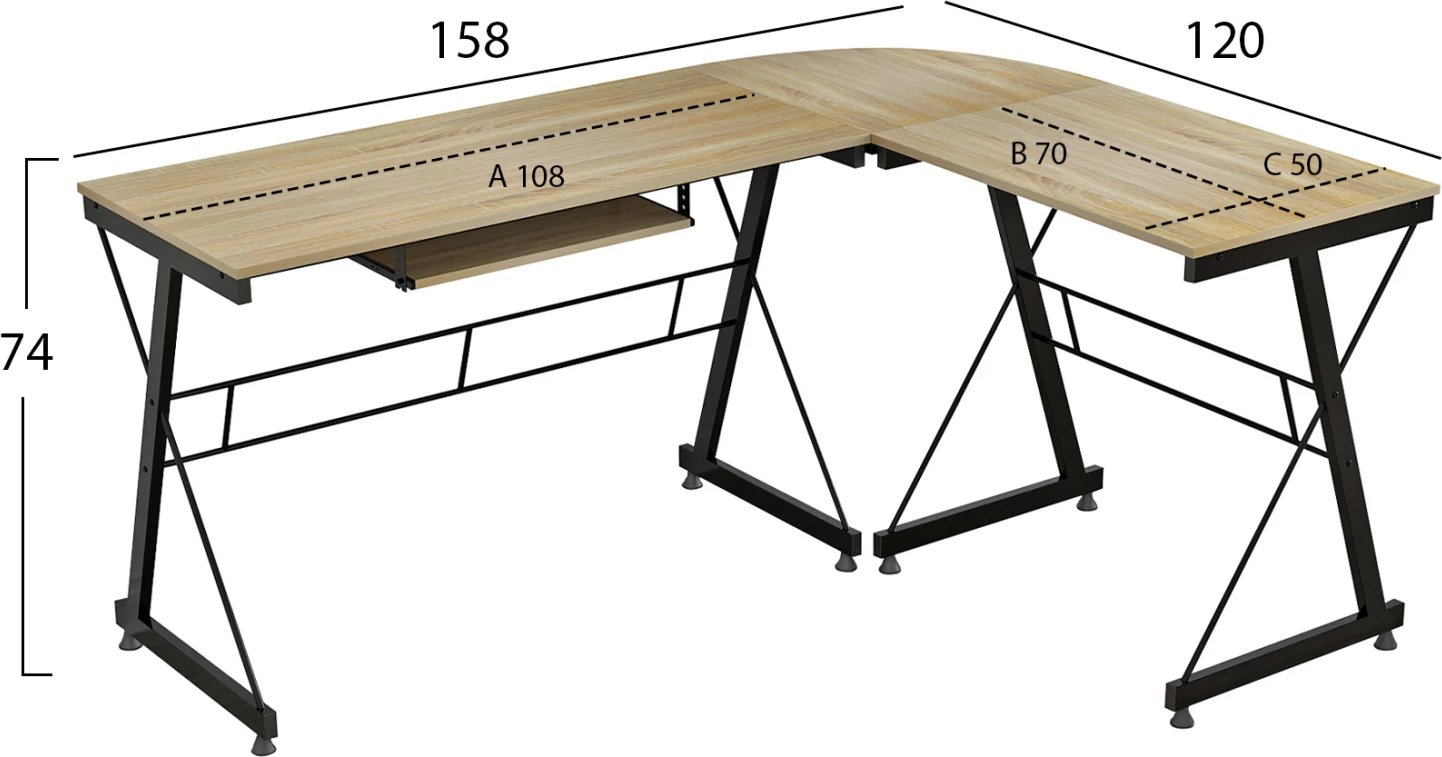 Zyrë këndore sonama me kornizë metalike FH2127.01 158x120x74 cm.