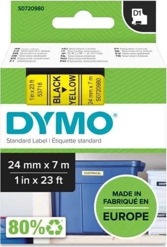 Etiketë DYMO D1 Standard, 24mm, E zezë në e verdhë