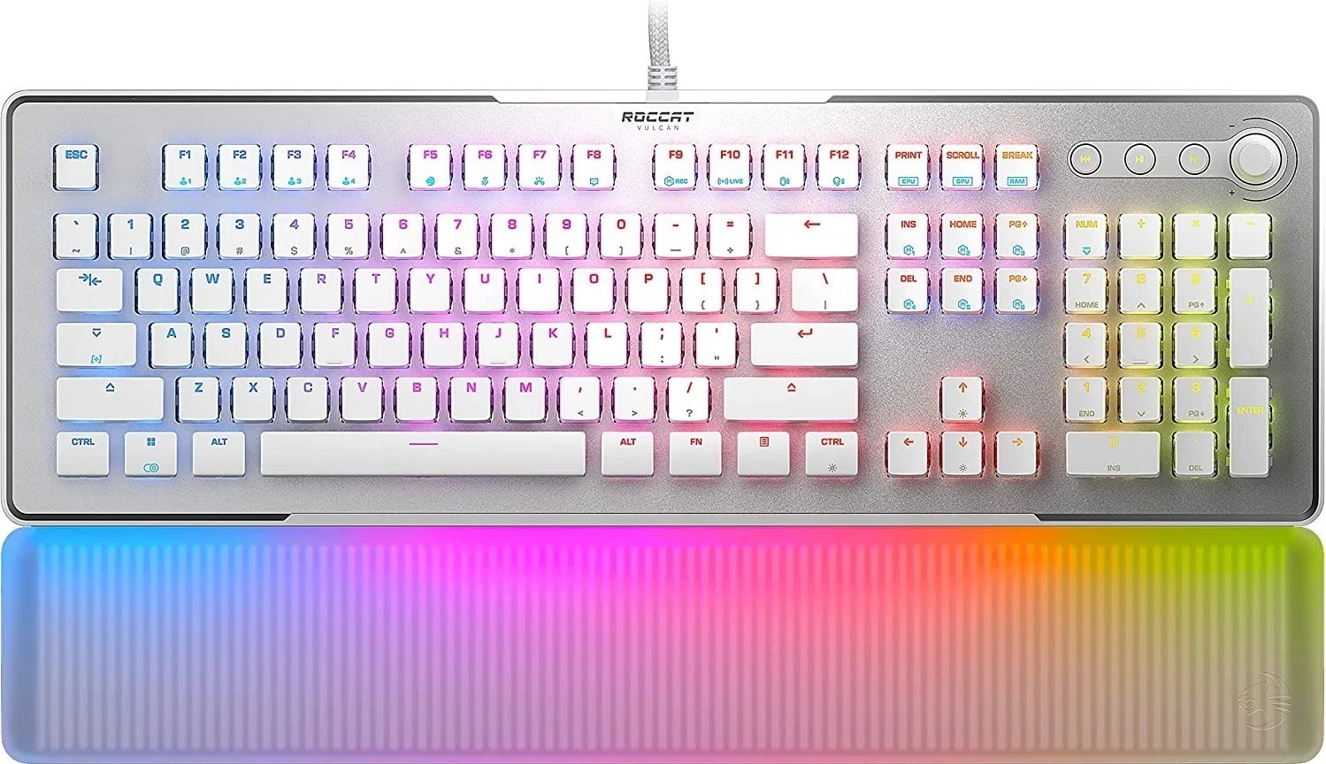 Tastierë Roccat Vulcan II Max Aimo me ndriçim RGB dhe kyçe të kuqe, e bardhë