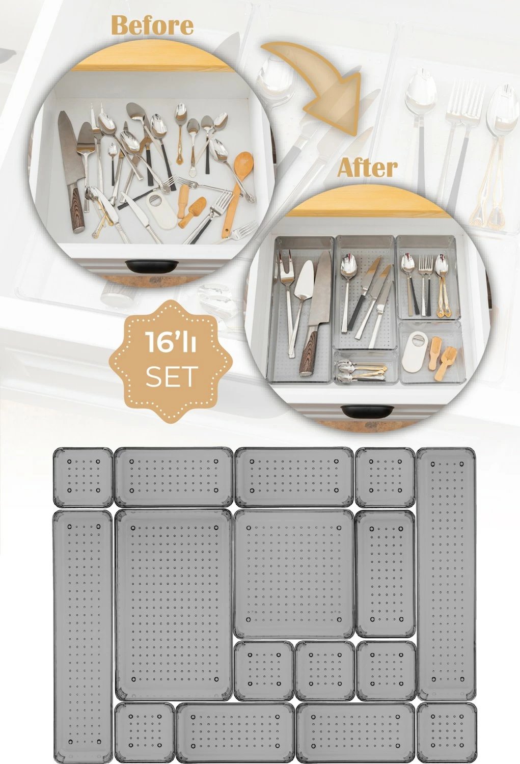 Organizerë Vienev, anthracite dhe transparent, set 16 copë