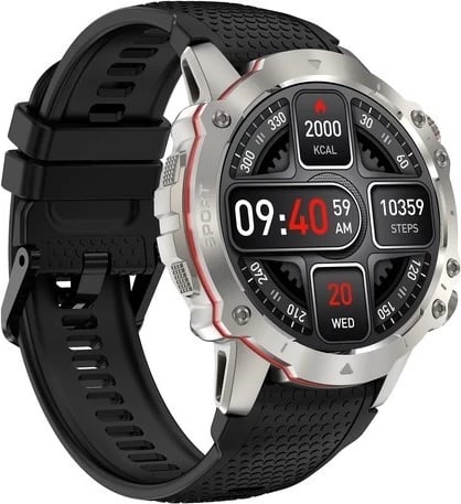 Smartwatch Kiano Watch Sport, e zezë dhe argjendtë