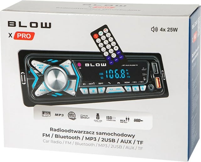 Radio për veturë BLOW X-PRO me MP3/USB/micro USB/BLUETOOTH, e zezë