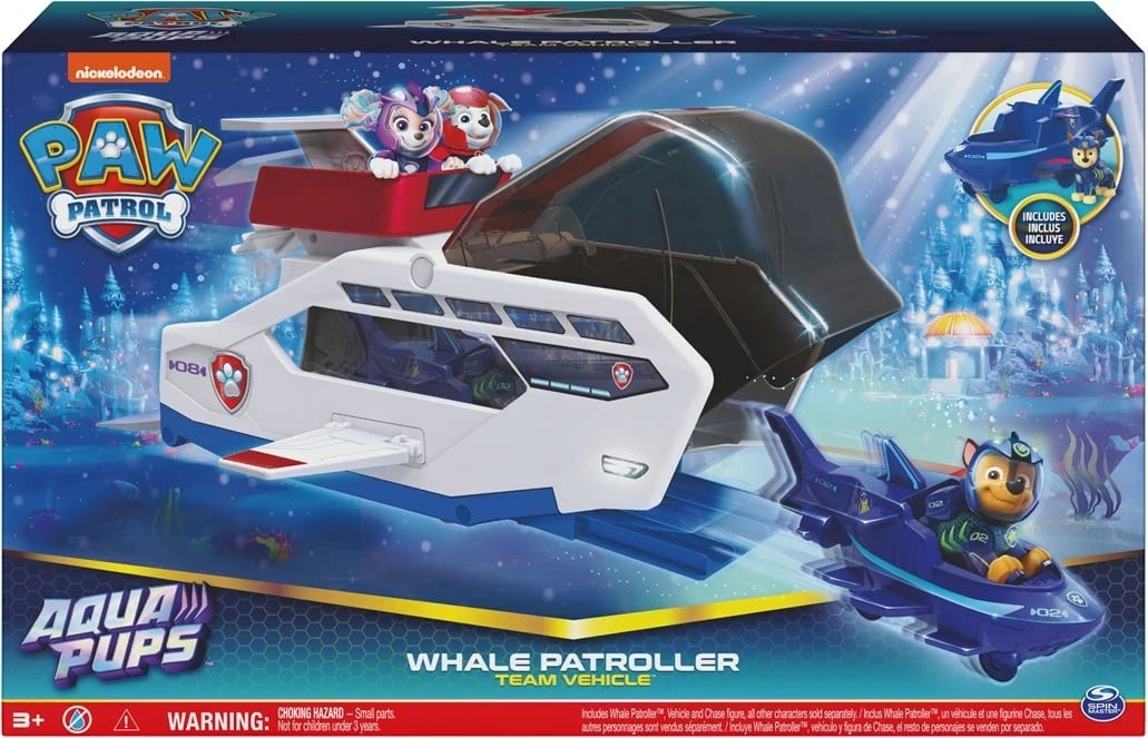 Lodër PAW Patrol Aqua Pups Whale Patroller me Chase, për fëmijë