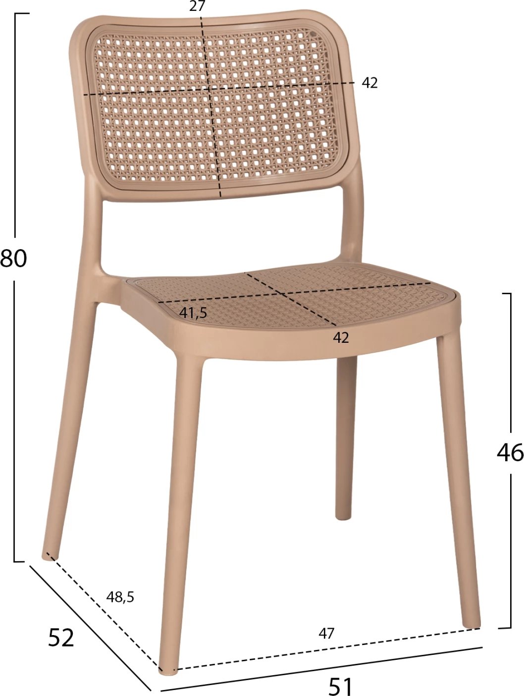 Karrige polipropileni MEKO FH5934.03, ngjyrë kapuçino, 51x52x80H cm