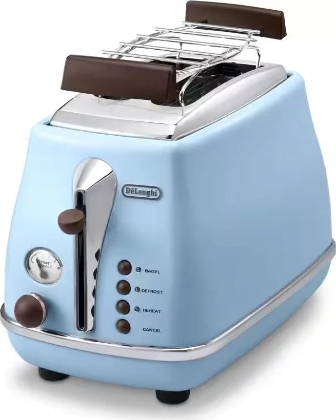 Toster DeLonghi Icona Vintage CTOV 2103.AZ, 900W, 2 feta, 6 nivele ngjyrosjeje, ngjyrë blu