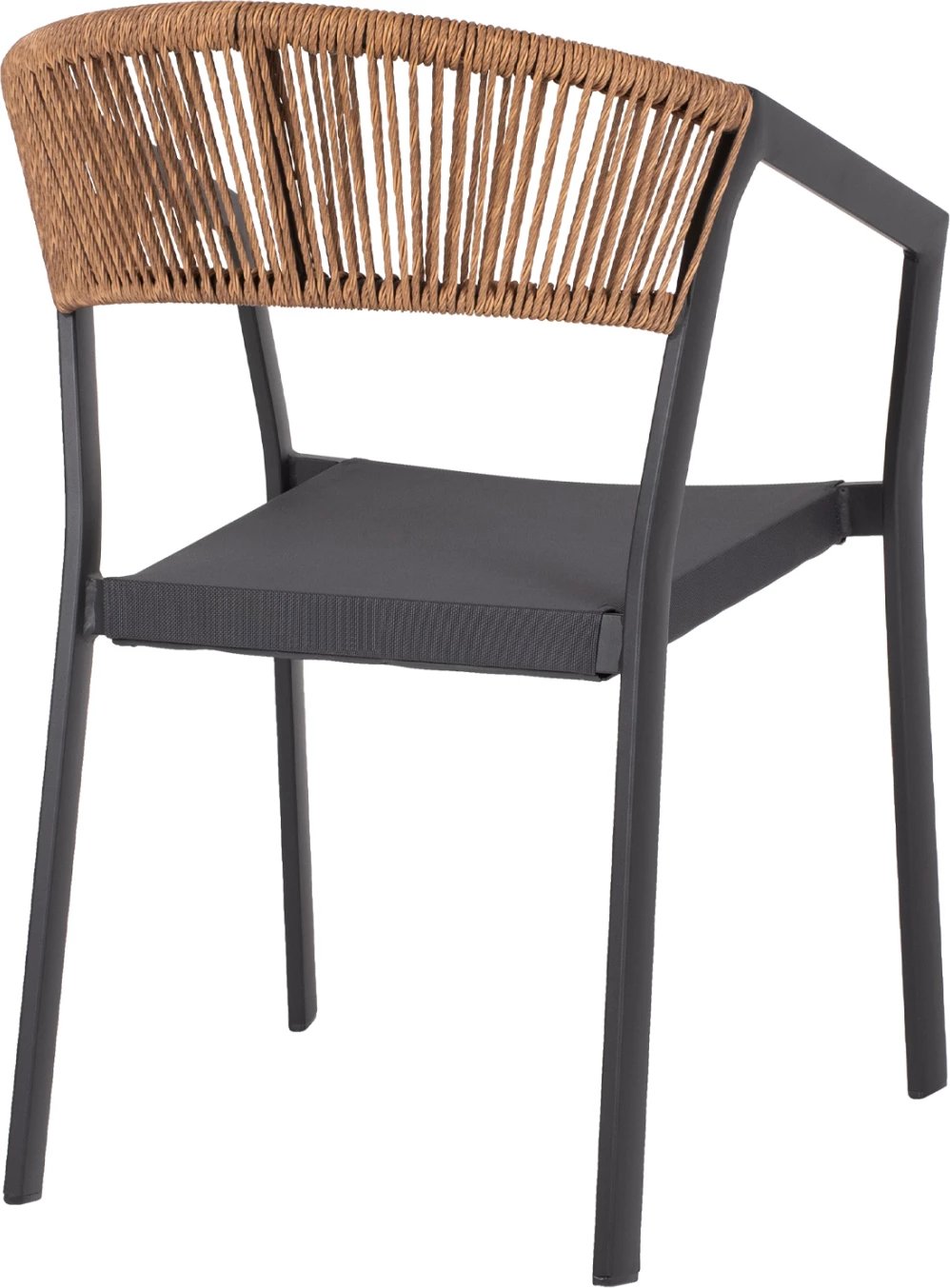 Karrige alumini FH5891.01, kornizë antracit dhe tekstil, shpinë rattan bezhë, 56x60x81,5H cm