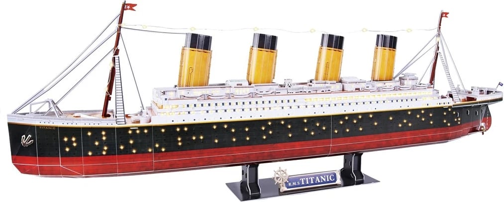 Puzzle 3D CubicFun Titanic me LED, Ngjyrë Druri