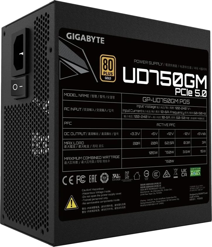 Njësi furnizimi me energji Gigabyte UD750GM PG5, 750 W, 20+4 pin ATX, ATX, E zezë