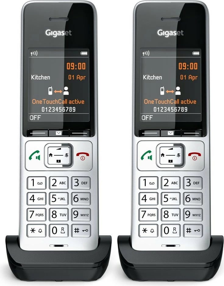 Telefon Gigaset COMFORT 500HX duo, Analog/DECT, Mbështjellës me kabllo, ID thirrës, 200 kontakte, Zi, Argjendtë