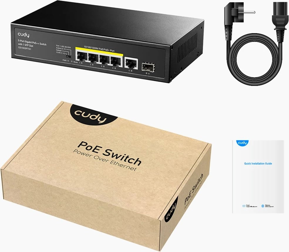 Switch Cudy GS1005PTS1, Gigabit Ethernet, PoE, i zi