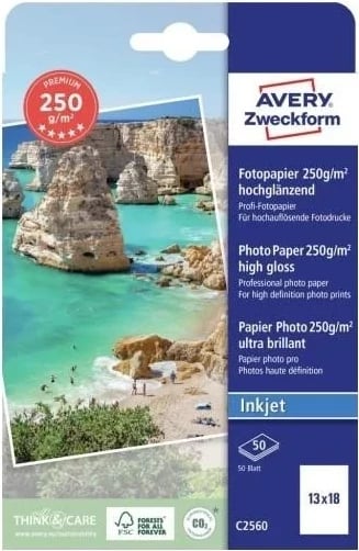 Letër fotografike Avery Zweckform Papier Premium, 250 g, 13 x 18 cm, e bardhë