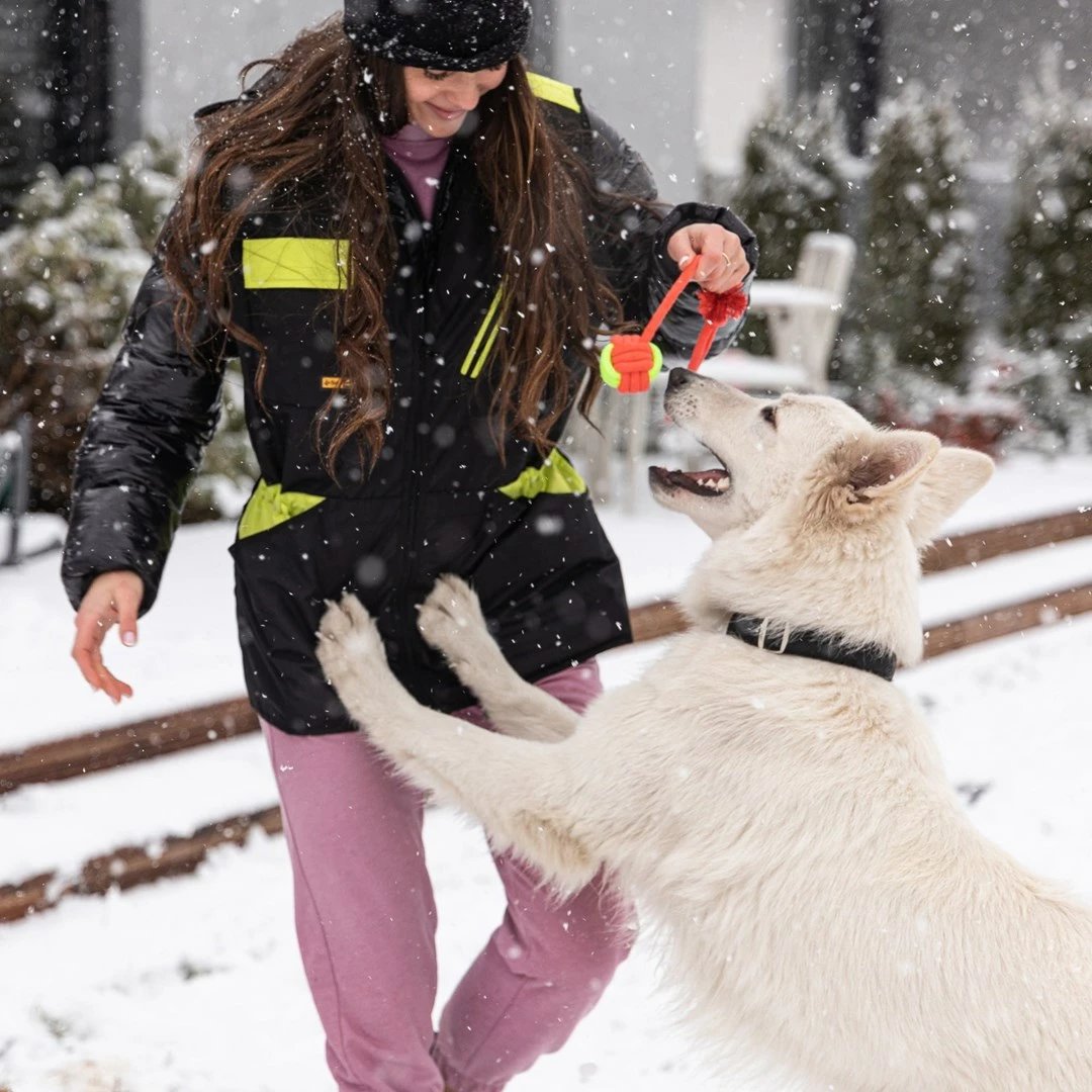 Top lodër për qen, DINGO, me dorezë - 40 cm, e kuqe