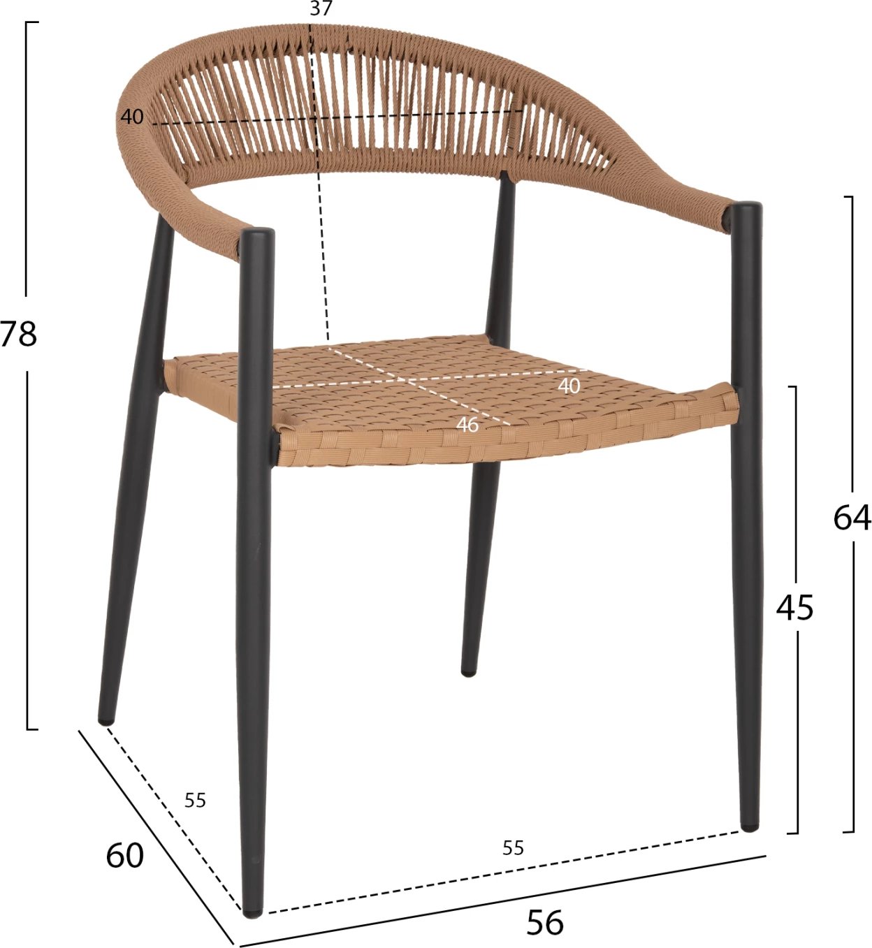 Karrige alumini FH5854.12, ngjyrë gri qymyr, alumini-bezhë PE rattan, 56x60x78