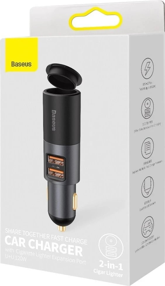 Karikues makine Baseus Share Together Fast, 2x USB, 120W, gri