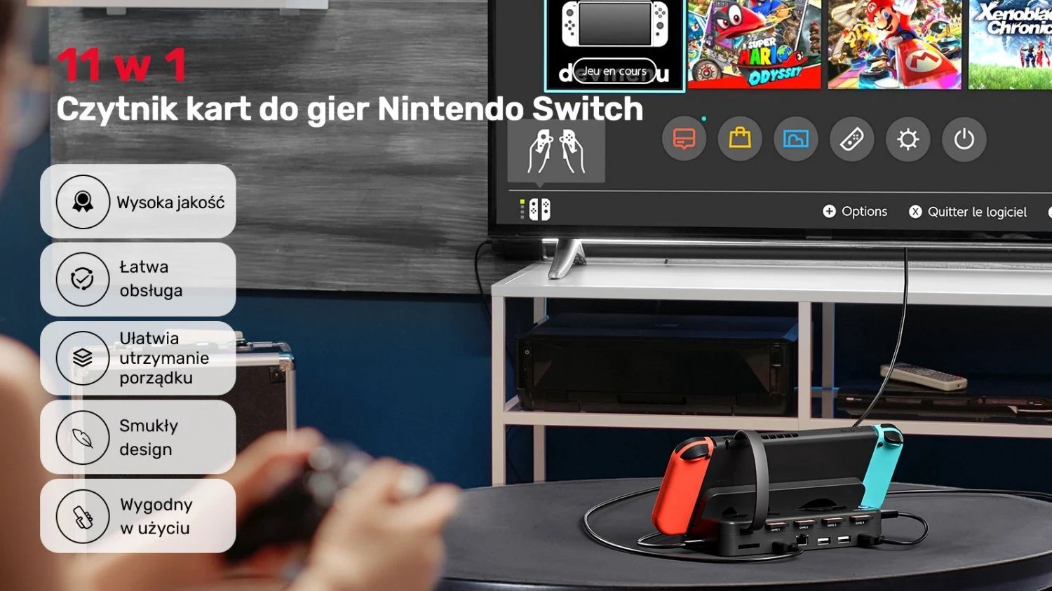 Stacioni i dokimit për Nintendo Switch Unitek, 100W 4K, i zi