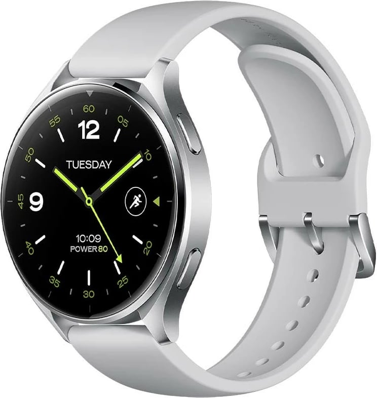 Smartwatch Xiaomi Watch 2 BHR9306GL, titan gri, rrip lëkure i bardhë