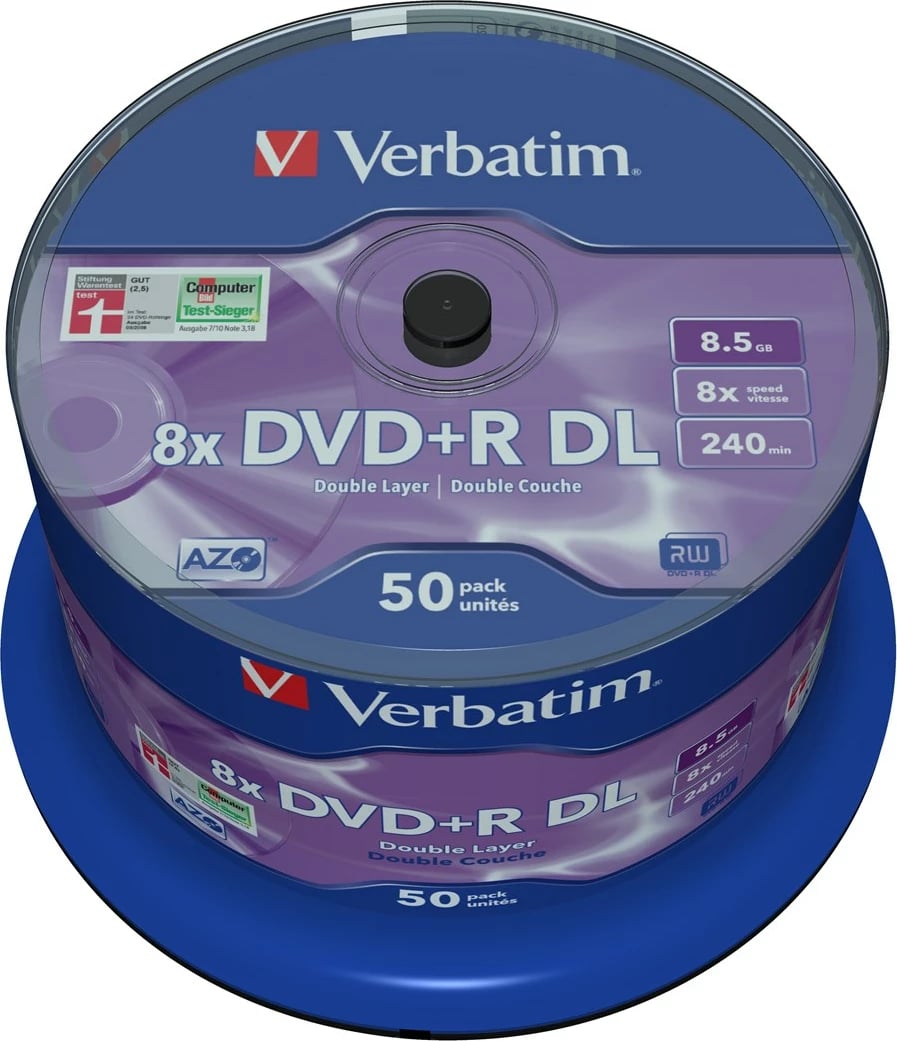 DVD+R Verbatim 8x Double Layer, 8.5 GB, 50 copë, Argjendtë