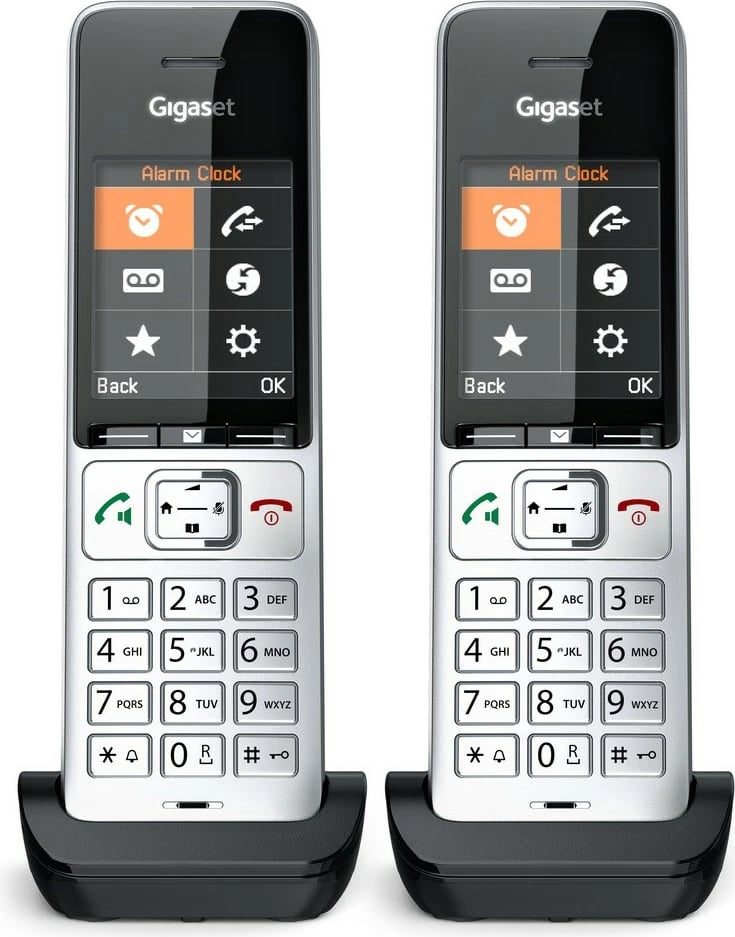 Telefon Gigaset COMFORT 500HX duo, Analog/DECT, Mbështjellës me kabllo, ID thirrës, 200 kontakte, Zi, Argjendtë