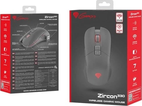 Maus Genesis Zircon 330, wireless, 3600 DPI, i kuq