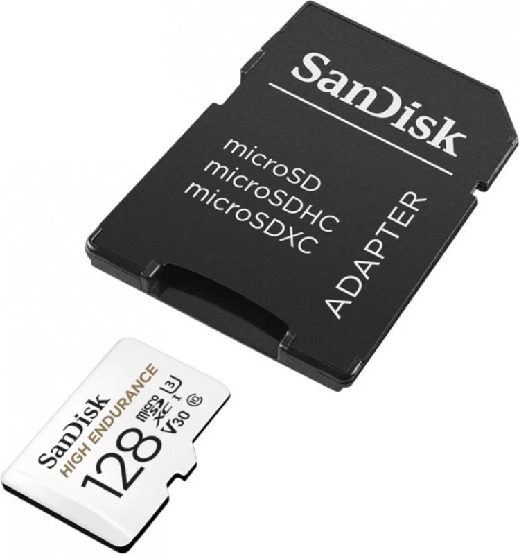 Kartë kujtese microSD SanDisk High Endurance 128GB V30 me adaptues