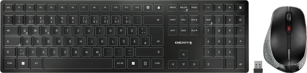 Tastierë dhe maus Cherry DW 9500 SLIM, Wireless, RF Wireless + Bluetooth, QWERTZ, e zezë, gri