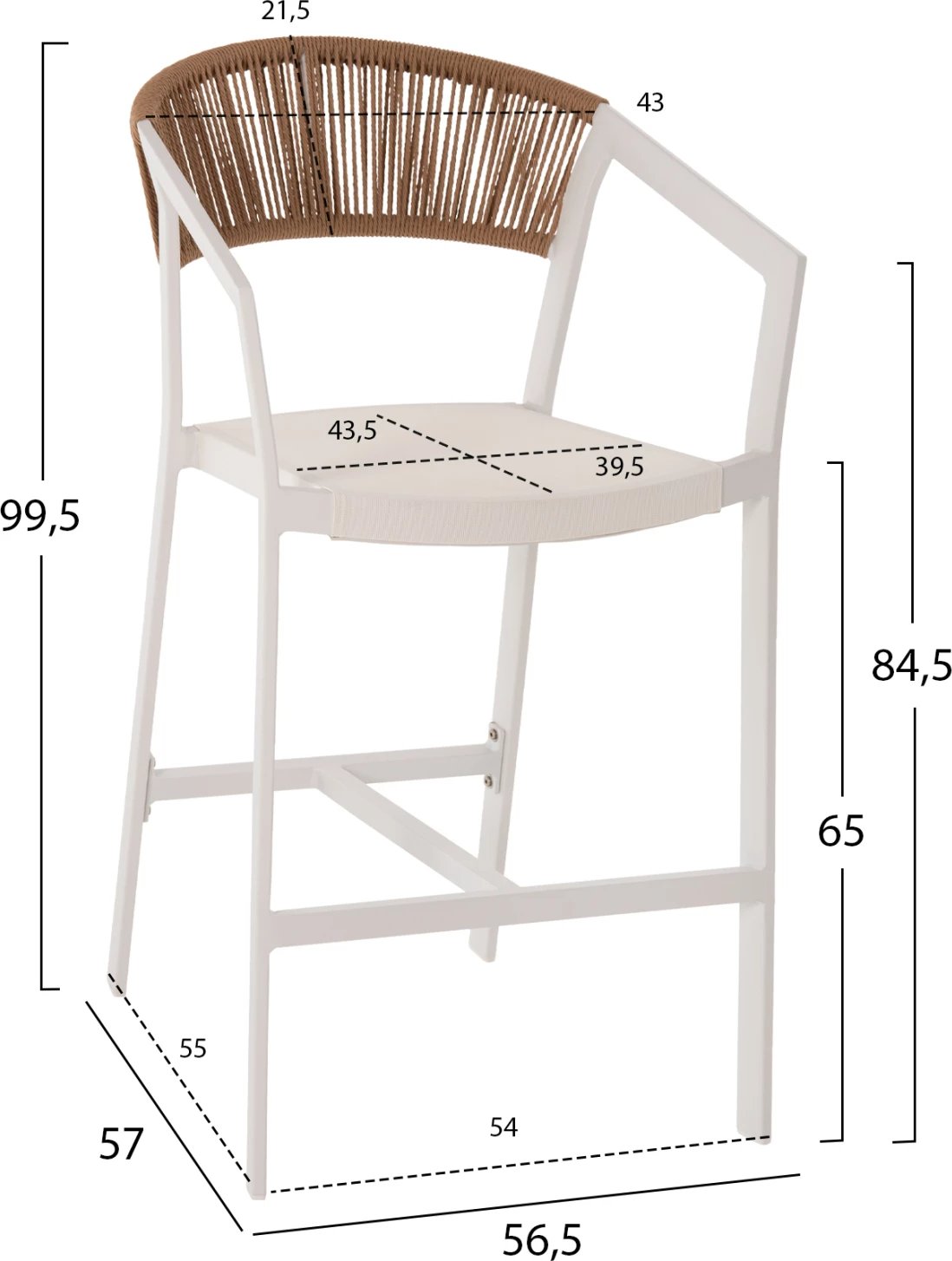 Karrige për bar, alumin e bardhë, FH5892.12, lartësi mesatare me krahë, rattan & textline, 56.5x57x99.5 cm