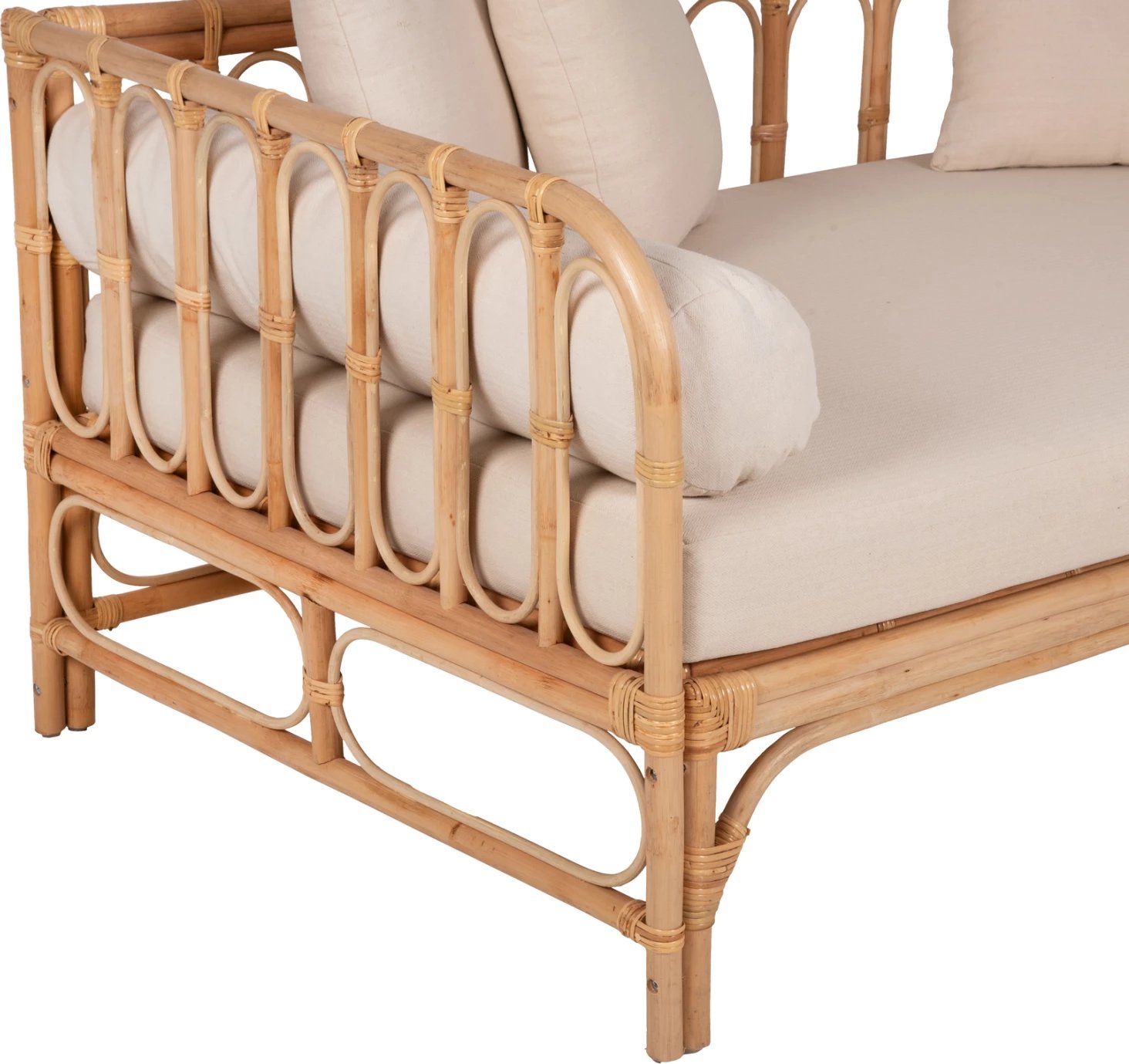 Krevati-divan LIGNANO FH9660 rattan natyral me jastëkë bezhë 200x100x75H cm.