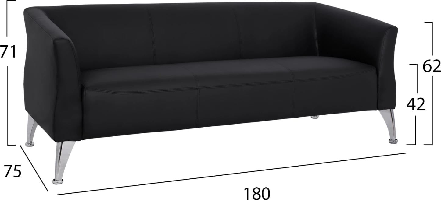 Divan 3 vendësh Kiana FH3122.31, ngjyrë e zezë PU, 180x75x71 cm