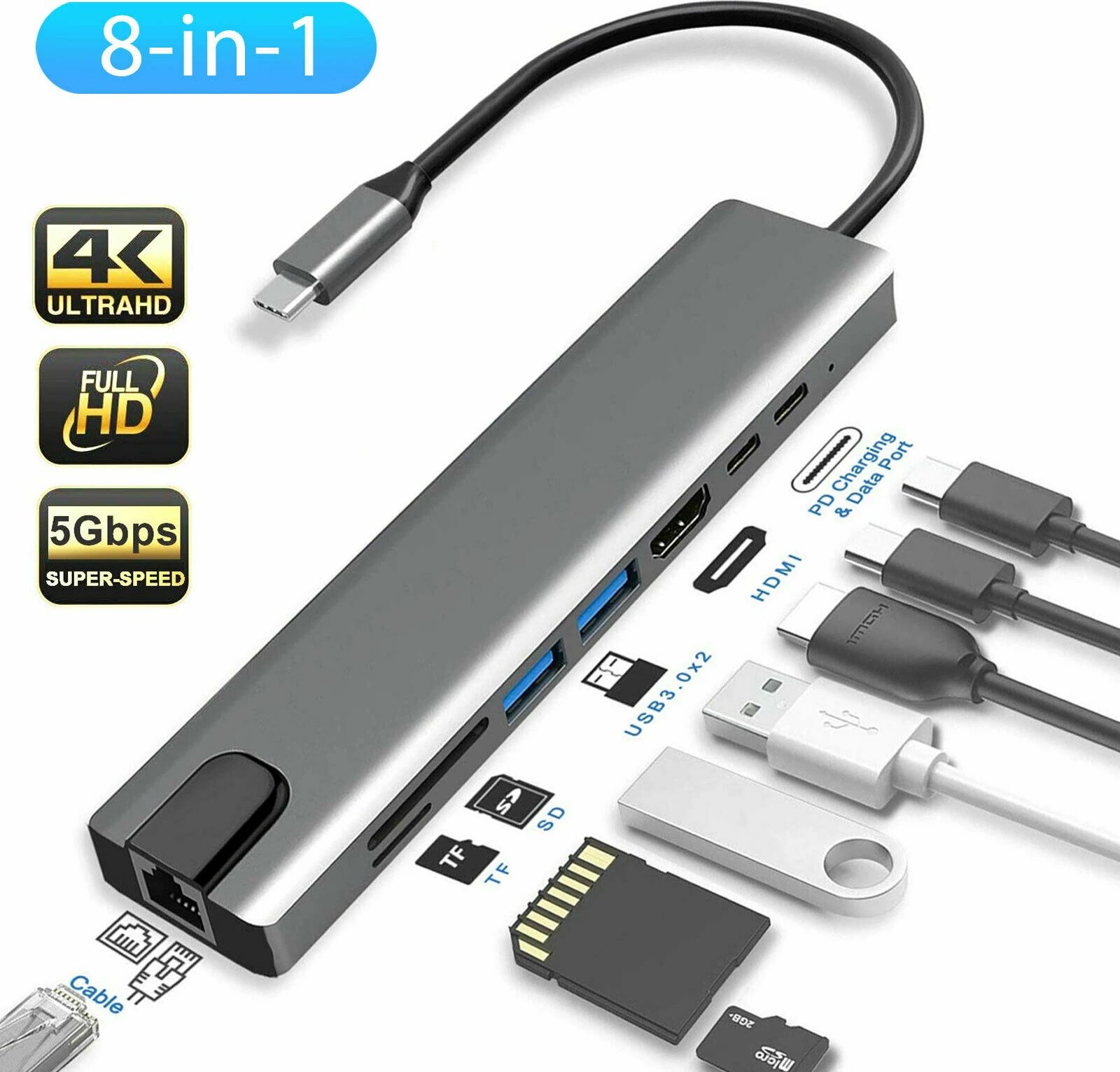 Type C USB3.0 to HDTV Adapter 8 in 1