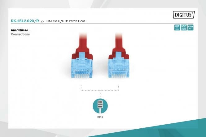 U-UTP Patch Cord 2m CAT 5e, e kuqe