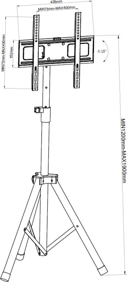 Mbajtës TV Techly 108002, 17-60", 35kg, tripod, i rregullueshëm, ngjyrë e zezë