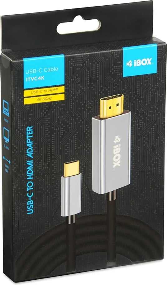 Kabllo IBOX ITVC4K nga USB-C në HDMI, e zezë