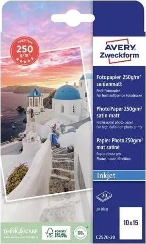 Letër fotografike Avery Zweckform Papier Premium, 250g, 10x15 cm, e bardhë