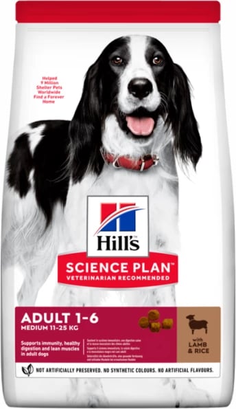 Ushqim për qen të rritur të racave të mesme me qingj Hill's Science Plan, 2.5 kg