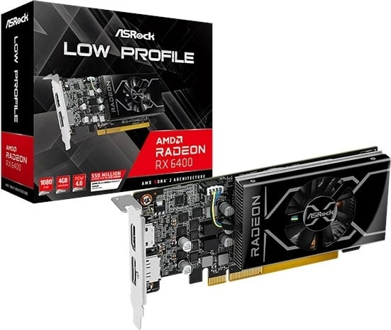 Kartelë grafike ASROCK RX 6400 LP 4GB, e zezë