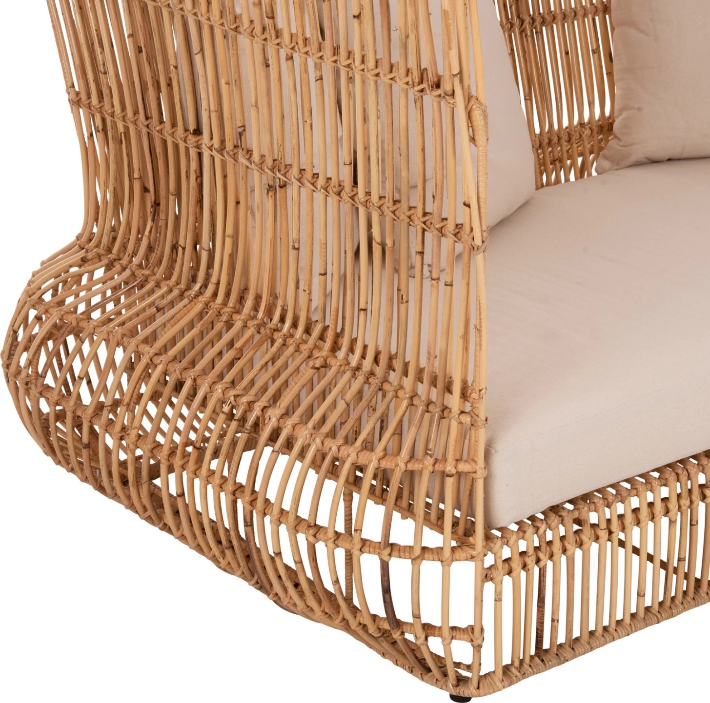 Divan për jashtë ZEPHYR FH5988 kallamishte rattan natyrale-set jastëkësh në bezhë 200x120x142Hcm