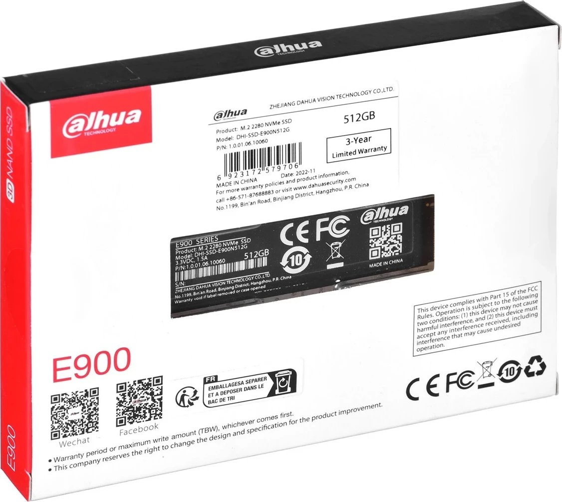 SSD DAHUA DHI-SSD-E900N512G, 512 GB, M.2, PCI Express 3.0, NVMe, Zi