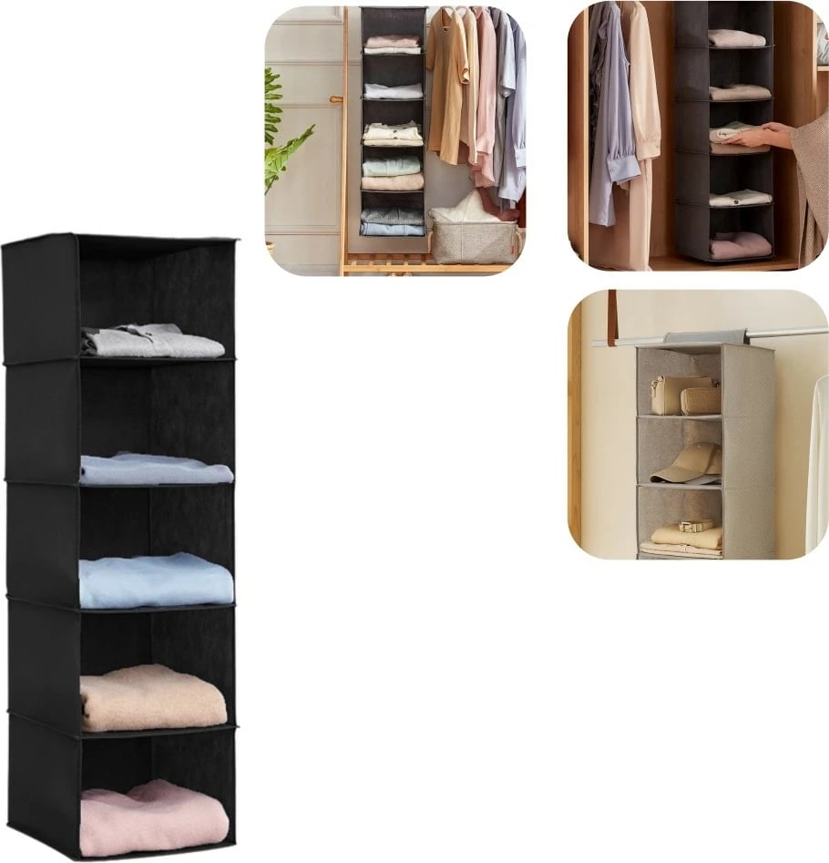 Organizator garderobe Piev Yuvalin, 5 copë, i zi